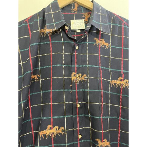 Vtg Equestrian Horses Window Pane Plaid Old Money Luxe Preppy Shirt M Academia - Picture 5 of 11